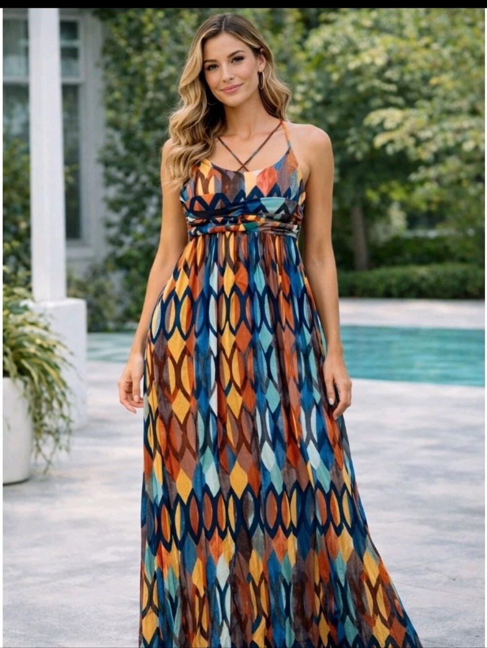 Anthropologie Maeve XXSP Geometric Print Maxi Dress Empire Waist Boho